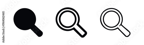 Magnifying glass icons set in different styles. Search and discovery symbol collection.