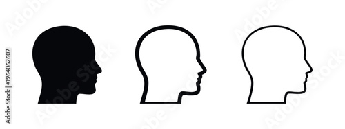 Human head profile icon set. User or person silhouette and outline symbol collection on white background.