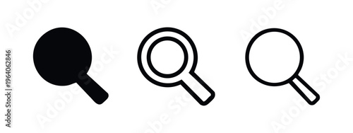 Magnifying glass icon set in solid, outline, and hand-drawn styles, for search and discovery