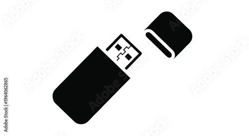 Vector illustration of black silhouette of a usb flash drive with a detached cap