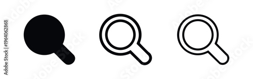 Magnifying glass icon set in solid, outline, and hand-drawn styles, for search and discovery