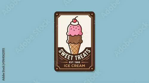 Sweet Treats Ice Cream Logo Design on Blue Background.