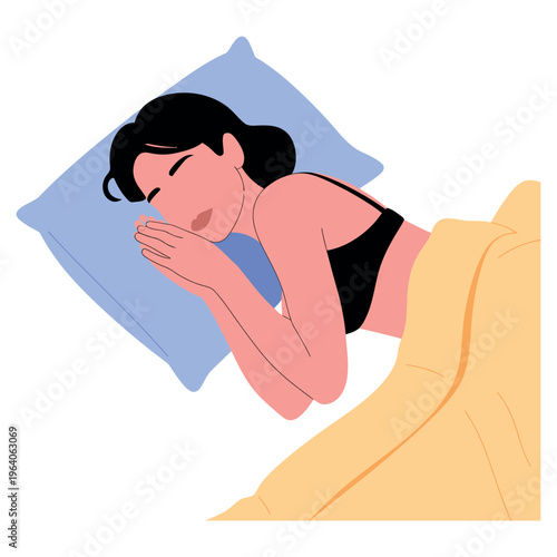 A woman peacefully sleeping on a pillow with a blanket