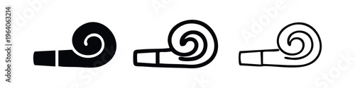 Party blower whistle icon set. Celebration noise maker symbols in various styles on isolated background.