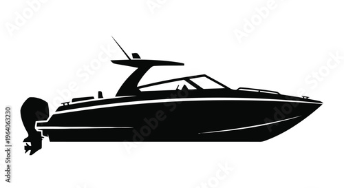 Vector illustration of silhouette of a modern motorboat with an outboard motor