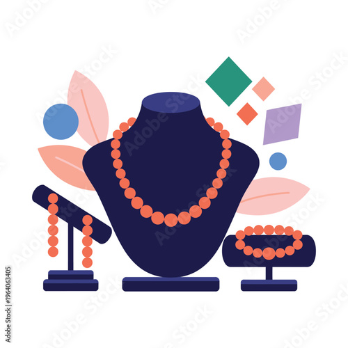 A vibrant display of coral jewelry on a dark blue background
