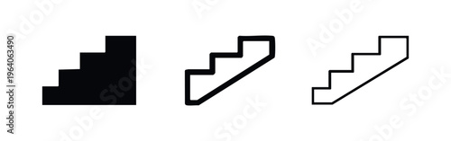 Staircase icon set. Upward access steps and building levels symbols. Architectural element vector.