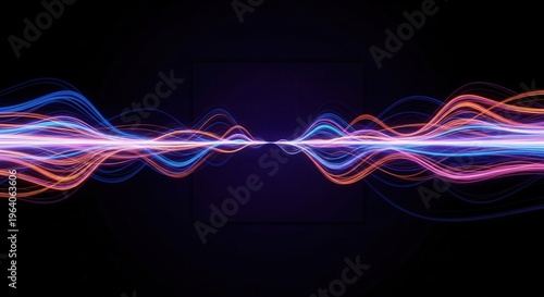 High intensity abstract energy waves featuring dynamic horizontal sweeping lines over a dark indigo minimal centered canvas on blacksolid background
