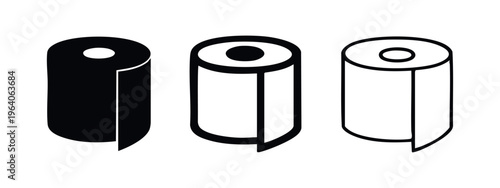 Paper Roll Icon Set - Household and Office Supplies Symbols in Solid and Outline Vector Styles