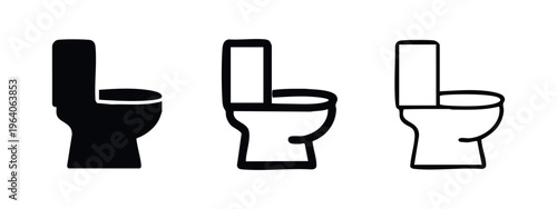 Toilet Icon Set, WC Restroom Symbol Collection, Bathroom Fixture Flat, Outline and Hand-Drawn Icons