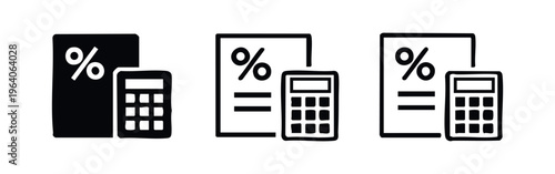 Tax and Calculator Icons: Document with Percentage Sign for Financial Calculations and Budgeting