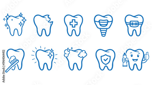 Dental Care Line Icons Set Tooth Hygiene Dentist Clinic Vector Illustration