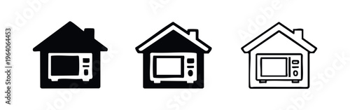 Microwave Oven in House Icon Set. Home Appliance and Kitchen Symbol for Domestic and Smart Home Concepts.