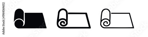 Rolled Yoga Mat Icon Set - Fitness and Exercise Equipment Symbols Collection