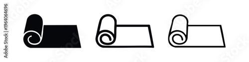 Rolled Exercise Mat Icon Set - Yoga, Pilates, and Workout Equipment Graphics