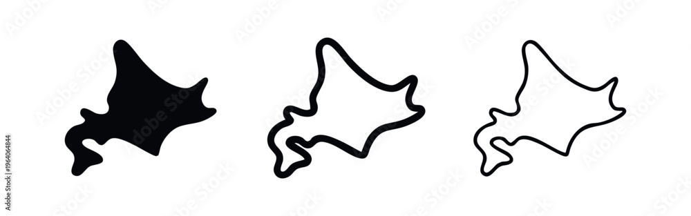 Fototapeta premium Hokkaido Map Icons Set - Simple Black Silhouette and Outline Vectors.