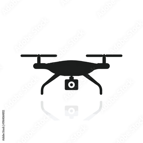 Black Drone Silhouette with Camera and Reflection quadcopter