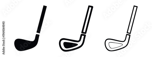 Simple Black Golf Club (Wood/Driver) Icons Set.
