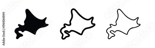 Hokkaido Map Icons Set - Simple Black Silhouette and Outline Vectors.