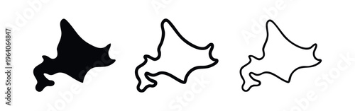 Hokkaido Map Icons Set - Simple Black Silhouette and Outline Vectors.