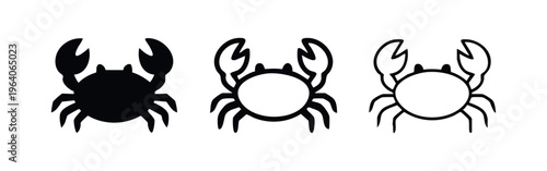 Crab Icons Set. Marine Seafood Animal Symbol in Various Styles for Ocean and Restaurant Themes.