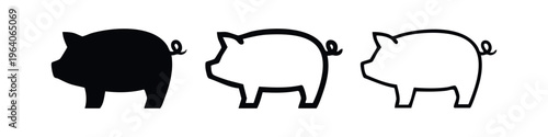 Pig Icons Set. Farm Animal Symbol in Different Styles for Agricultural and Livestock Related Designs.