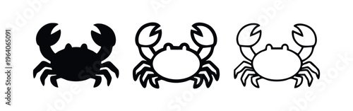 Crab Icons Set. Marine Seafood Animal Symbol in Various Styles for Ocean and Restaurant Themes.