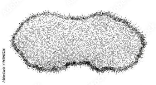 Abstract Textured Shape: Fuzzy Grass or Fur Like Outline on White Background