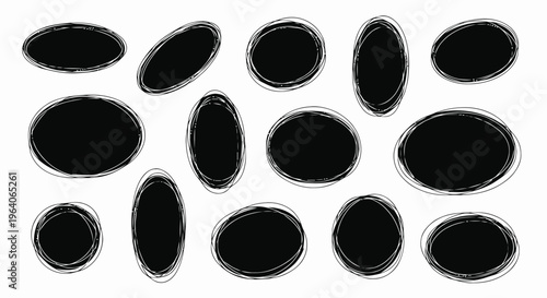 Vector illustration of set of hand drawn scribble circles and ovals