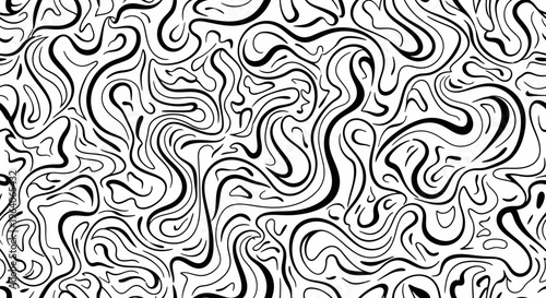Abstract Black and White Swirls Pattern Background, Organic Flowing Lines