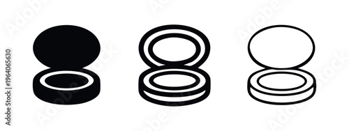 Open compact powder icon set in solid, outline, and filled outline styles for makeup and beauty application