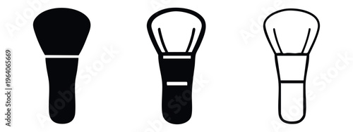 Large rounded makeup brush icon set in solid, outline, and filled outline styles for cosmetic application