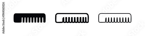 Wide-Tooth Hair Comb Icon Set. Vector illustration of a detangling or hair styling tool symbol in various styles.