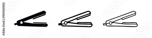 Hair Straightener Flat Iron Icon Set. Vector illustration of a styling appliance symbol in different graphic styles.