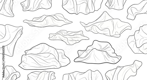 Hand-drawn Meringue Cookies Pattern, Outline Sketch, White Background