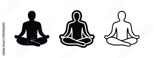 Meditating Person Icon Set - Zen Yoga Pose Vectors for Spiritual Wellness and Balance