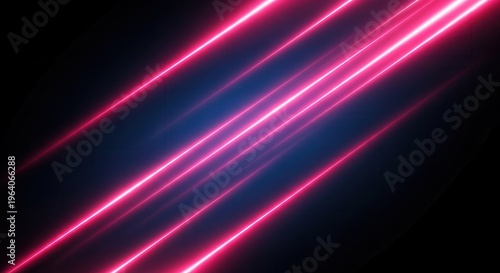 Luminous diagonal light streaks with smooth motion blur in vibrant pink crossing a dark blue minimal background on blacksolid background