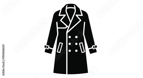 Vector illustration of trench coat icon, doublebreasted outerwear with belt and buttons