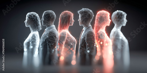 Teamwork silhouette with glowing particles and double exposure office lighting illustrating business collaboration partnership and professional corporate environment concept