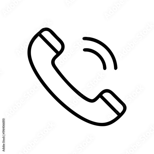 A simple black line art illustration of a ringing telephone handset on a white background