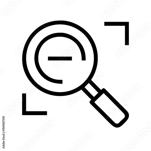 A minimalist vector graphic of a magnifying glass with a minus sign