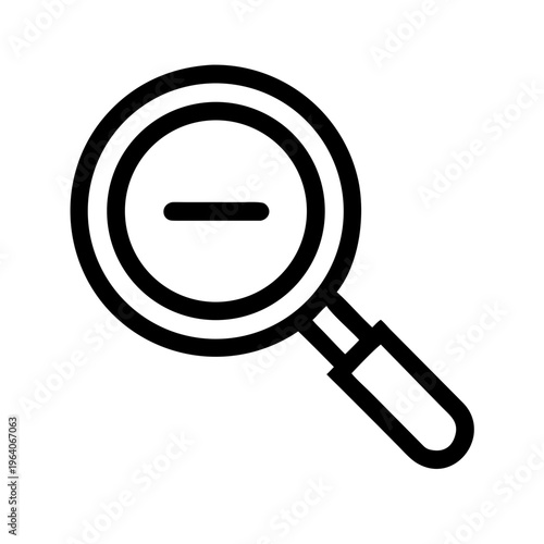 A minimalist magnifying glass icon with a minus sign in the center