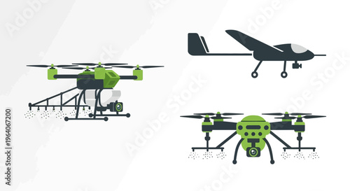 Drone technology delivery surveillance and aerial monitoring system modern unmanned aircraft vector illustration