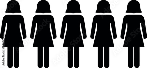 Five identical female silhouette figures stand side-by-side in a row representing a group of women.