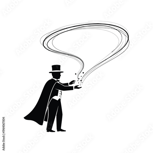 Magician conjuring magic with speech bubble above.