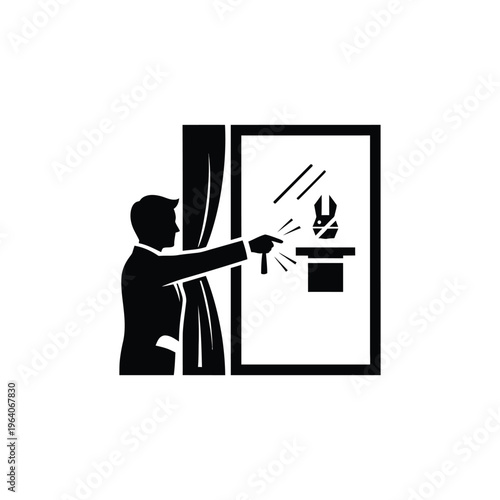 Magician Performing Magic Trick with Hat and Wand.