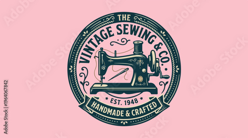 Vintage Sewing Machine Logo - Handmade Crafting and Design.