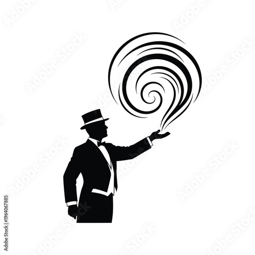 Magician performing magic trick with swirling smoke.