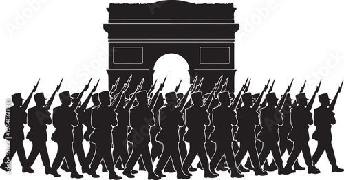 Soldiers marching in formation with rifles.