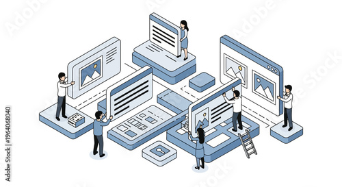 Team work on content strategy and web design with social media data for business growth plan